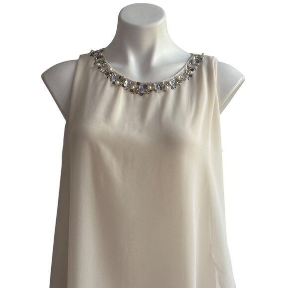 SL Fashions NWT $90 Chiffon Beaded Cocktail Dress, Ivory Women's Size 8 - Picture 2 of 10